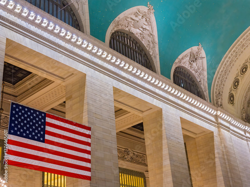 Indoor picture of American flag in Grand Central Station, New York City