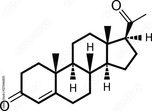 Progesterone chemical formula. Progesterone chemical molecular structure. Chemical formula of progesterone hormone.