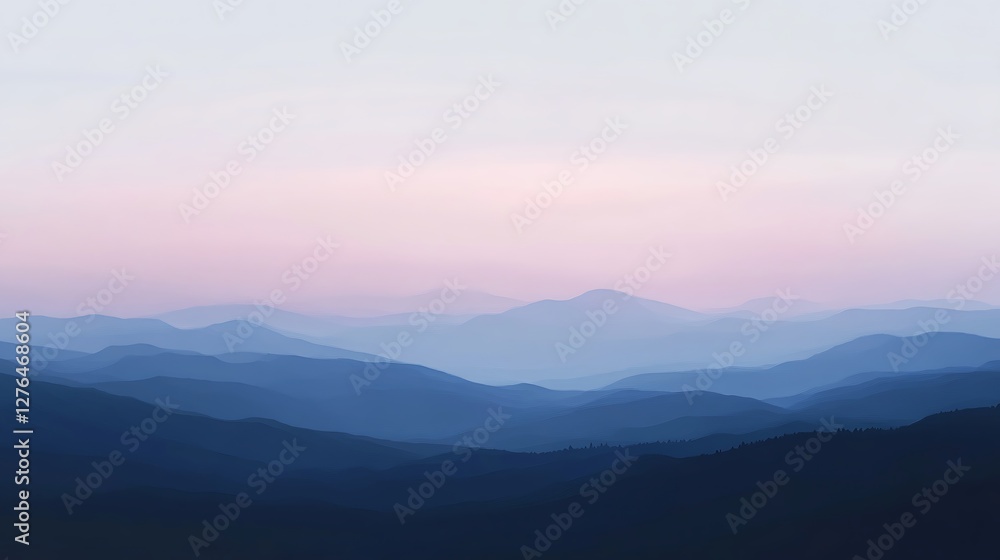 Fototapeta premium Serene Blue Mountains Under a Pale Pink Sky