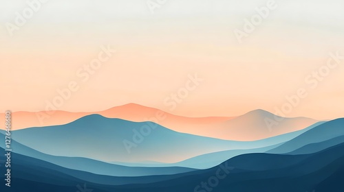 Serene Blue Mountains Underneath a Peach Sky