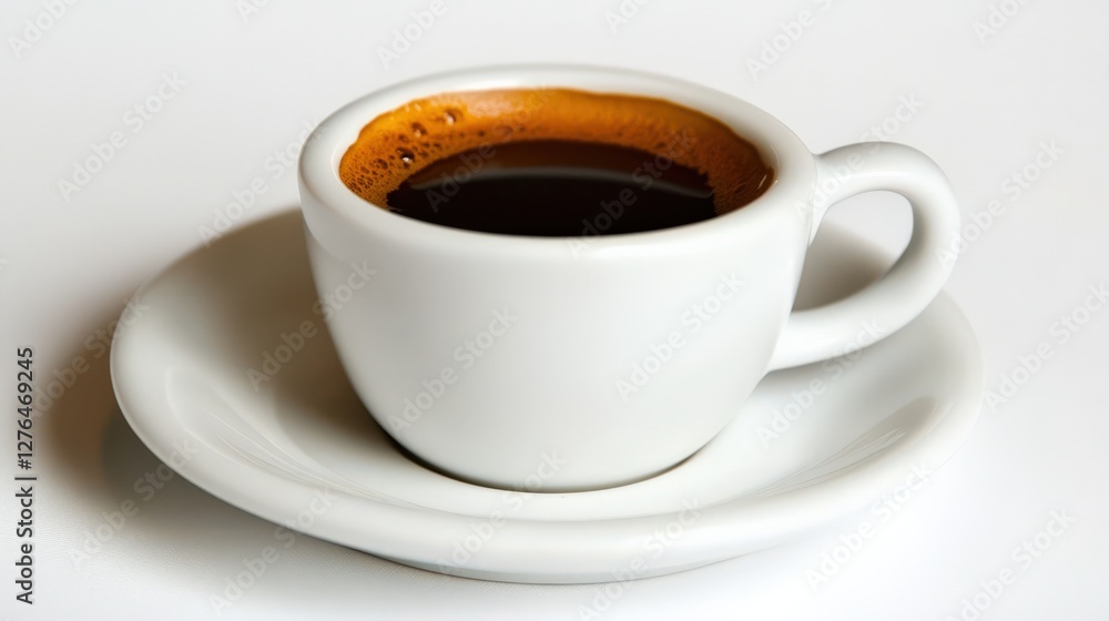 A close-up view of a steaming cup of coffee on a white saucer against a plain background A close-up view of a steaming cup of coffee on a white saucer against a plain background