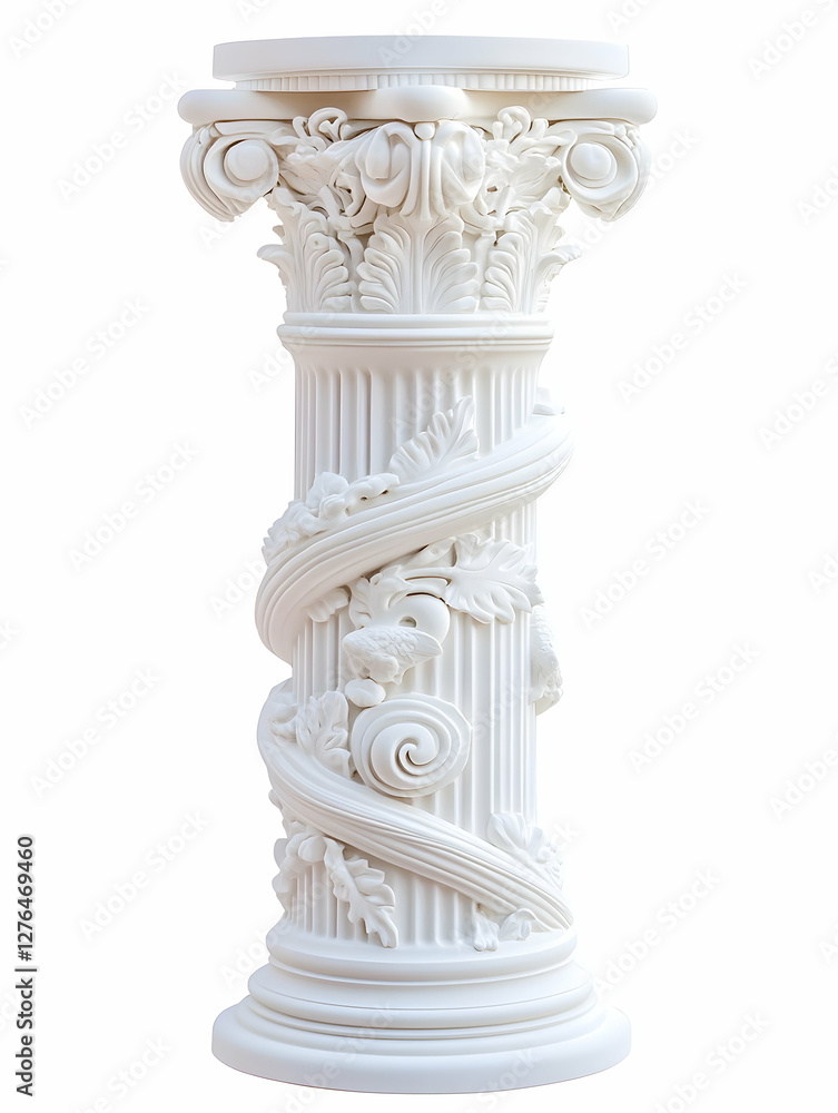 Ornate white column pedestal, studio shot, isolated, interior design element Ornate white column pedestal, studio shot, isolated, interior design element
