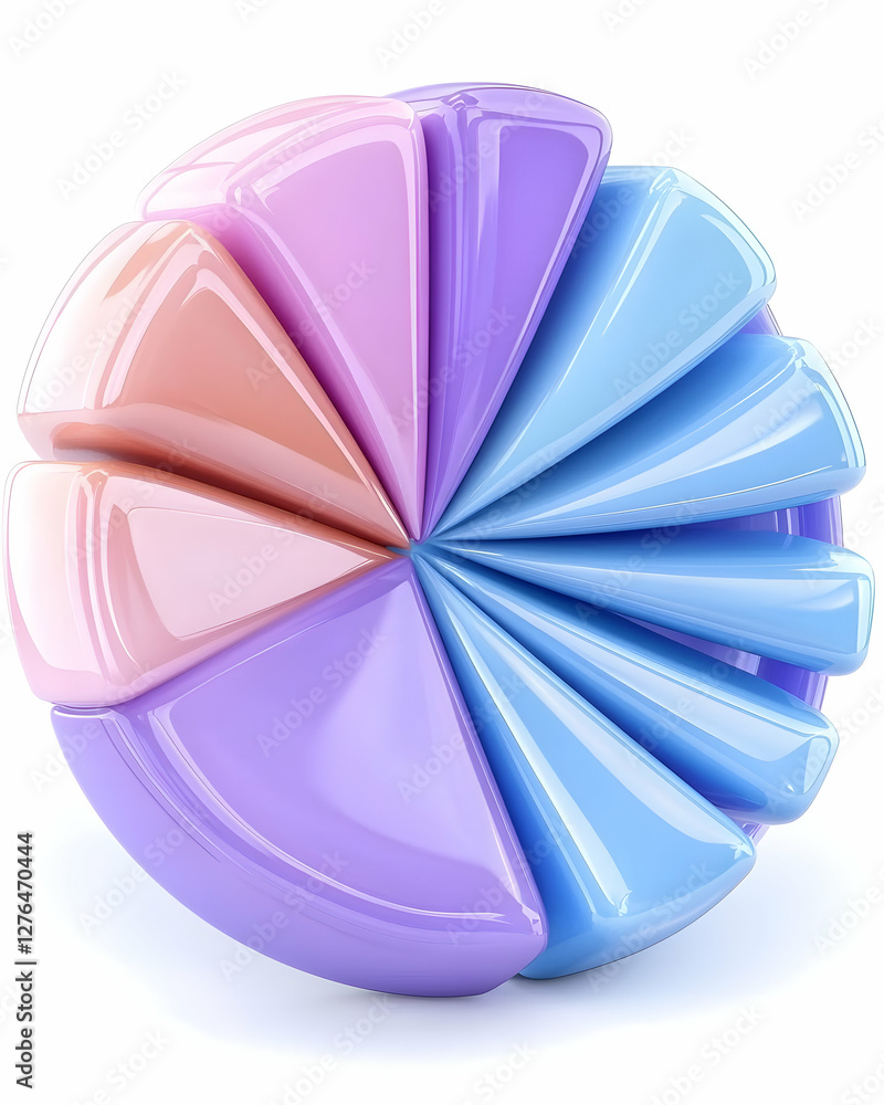Obraz premium Pastel pie chart segments, data visualization, white background, business presentation