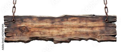 Rustic Hanging Wooden Sign With Weathered Texture And Metal Chains Ideal For Vintage Designs With Blank Template Or Mockup For Banners Or Displays