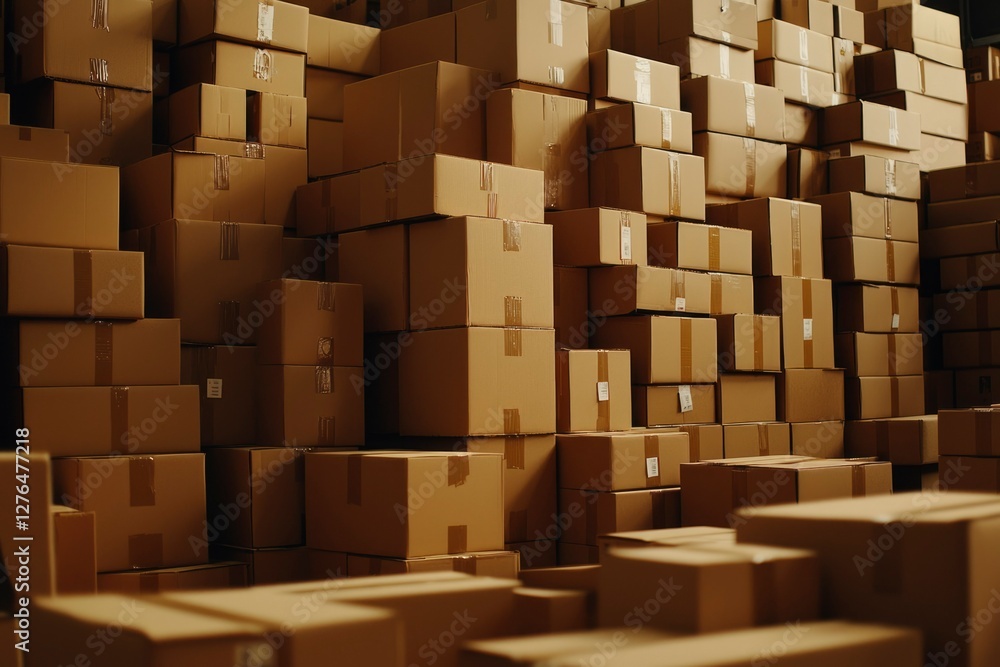 Stacked cardboard boxes in warehouse, storage, logistics, and retail Stacked cardboard boxes in warehouse, storage, logistics, and retail