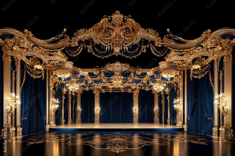 Fototapeta premium Grand baroque stage with gold, blue decor, perfect for performance art visuals