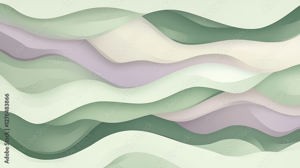 Fototapeta premium Abstract Green And Cream Wavy Layers Design