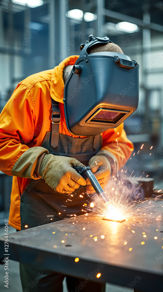 skilled welder in protective gear expertly welds metal pieces with bright sparks skilled welder in protective gear expertly welds metal pieces with bright sparks