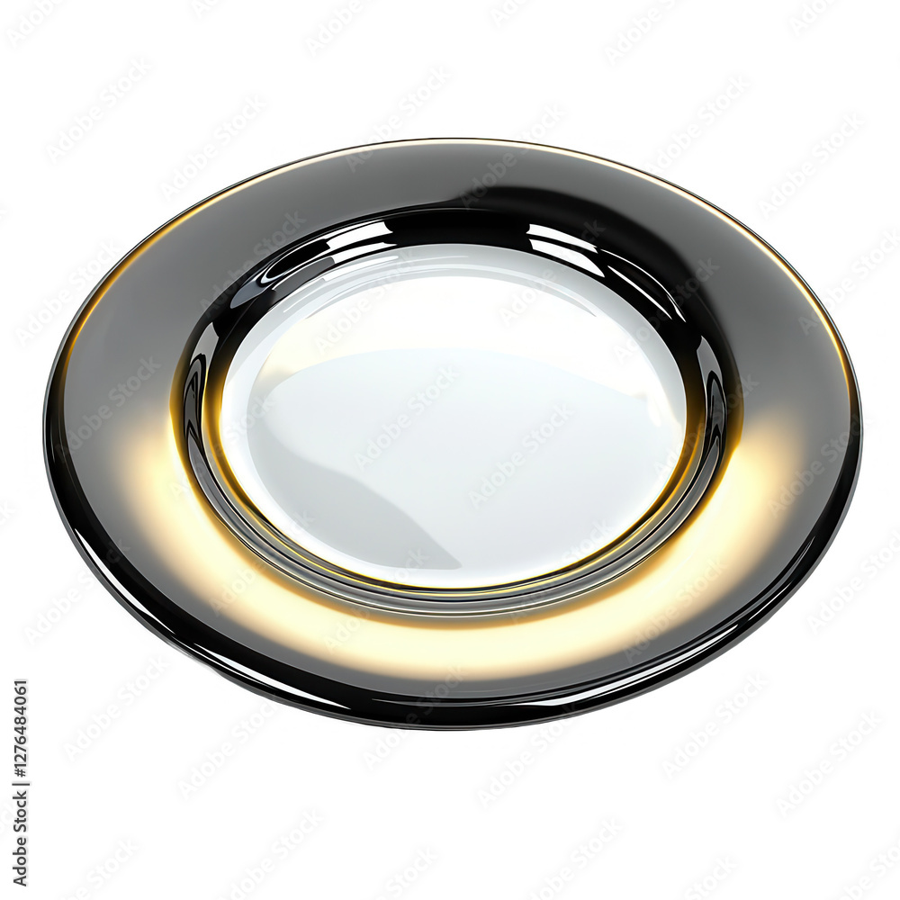 A stylish black and gold decorative plate with a circular design. It features shiny edges and a reflective surface, ideal for modern decor. A stylish black and gold decorative plate with a circular design. It features shiny edges and a reflective surface, ideal for modern decor.