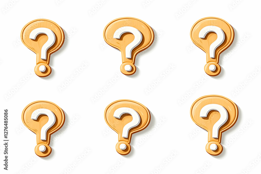 Six question mark cookies on white background, for website design Six question mark cookies on white background, for website design