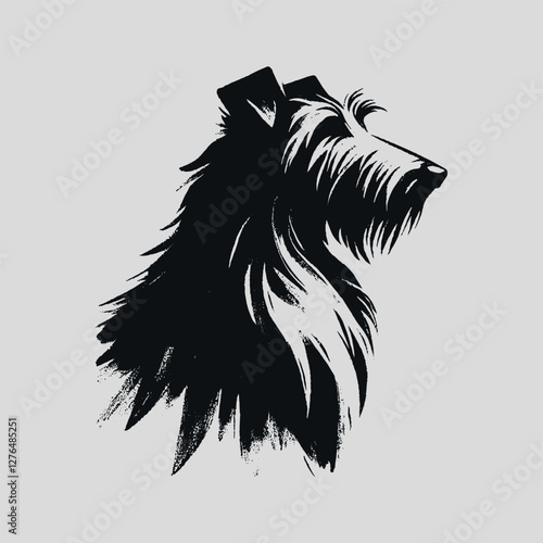Irish Wolfhound dog minimalist black and white brush illustration