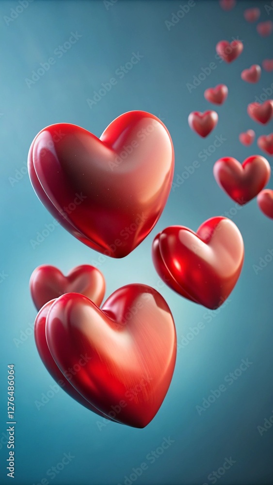 Floating Glossy Red Hearts – Romantic Love Background for Valentine’s Day Floating Glossy Red Hearts – Romantic Love Background for Valentine’s Day