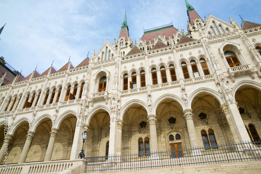 Exterior view of the national parliament in Budapest, Hungary. Exterior view of the national parliament in Budapest, Hungary.
