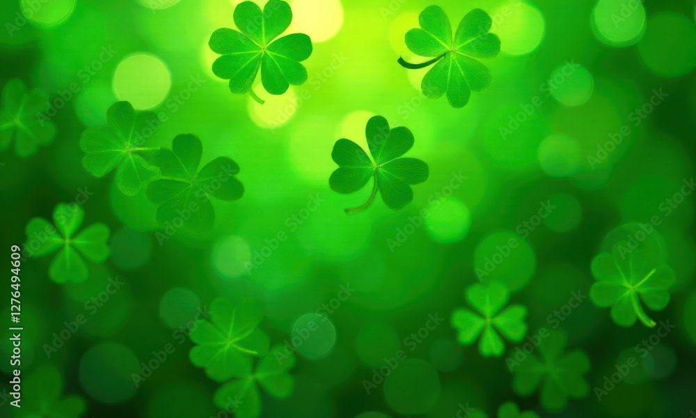 Green background with green clover. Сoncept Irish St. Patrick Day Green background with green clover. Сoncept Irish St. Patrick Day