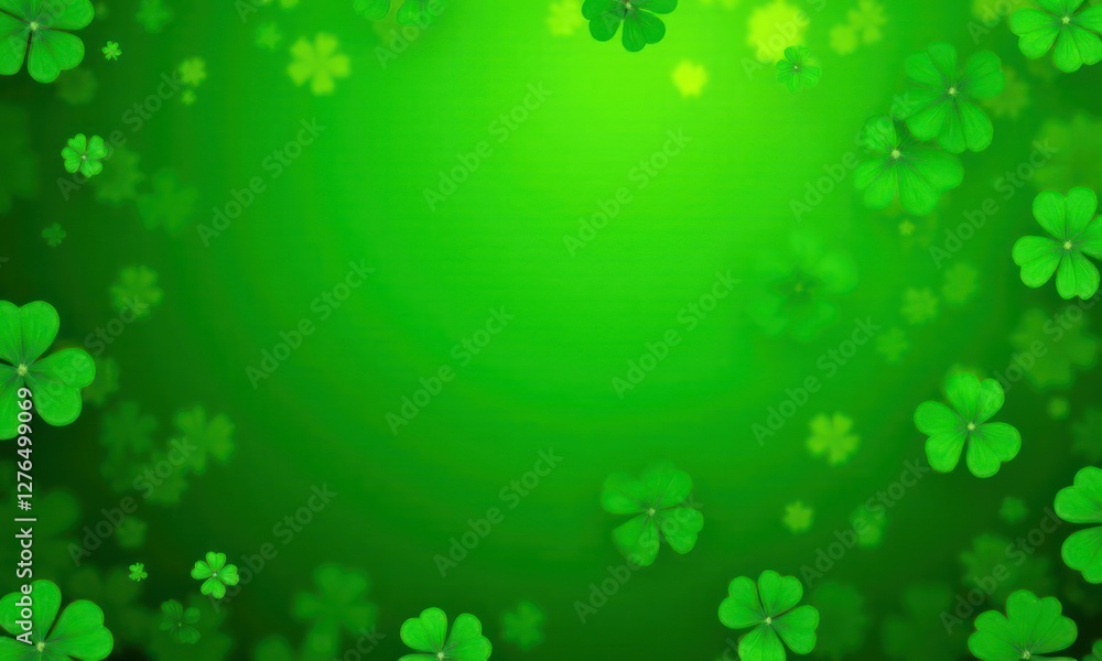 Green background with green clover. Сoncept Irish St. Patrick Day Green background with green clover. Сoncept Irish St. Patrick Day