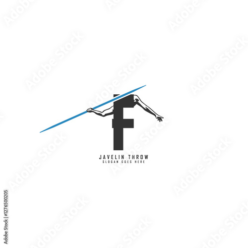 Letter F Athlete Javelin logo. Alphabet F Javelin Thrower Design Icon