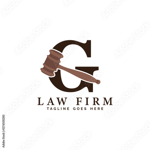 Letter G Law Firm Logo Concept with Judge Hammer. Alphabet G Judge Gavel