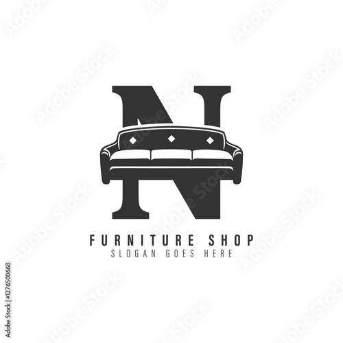 Letter N Sofa Logo Design. Alphabet N Furniture icon