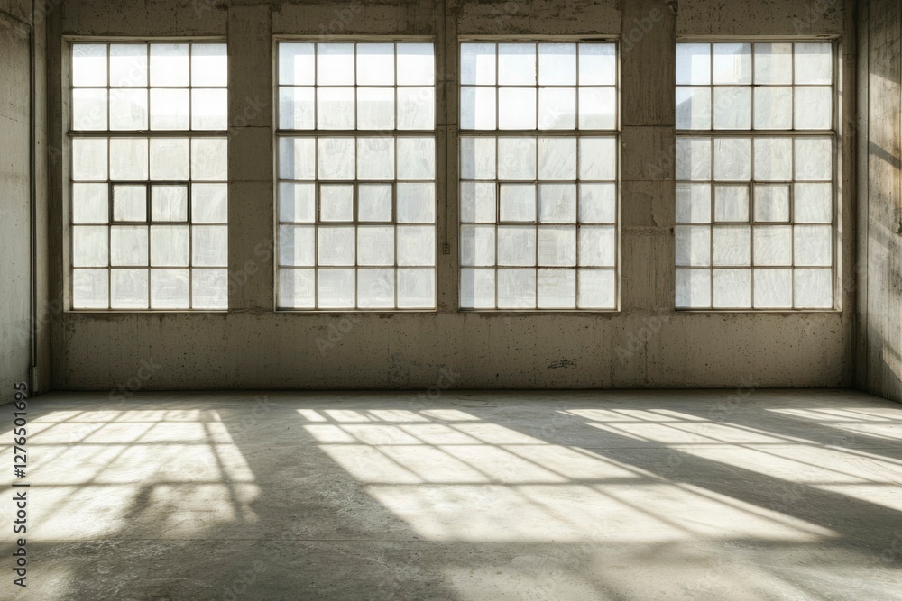 Sunlight through old factory windows onto concrete floor, ideal for backgrounds Sunlight through old factory windows onto concrete floor, ideal for backgrounds