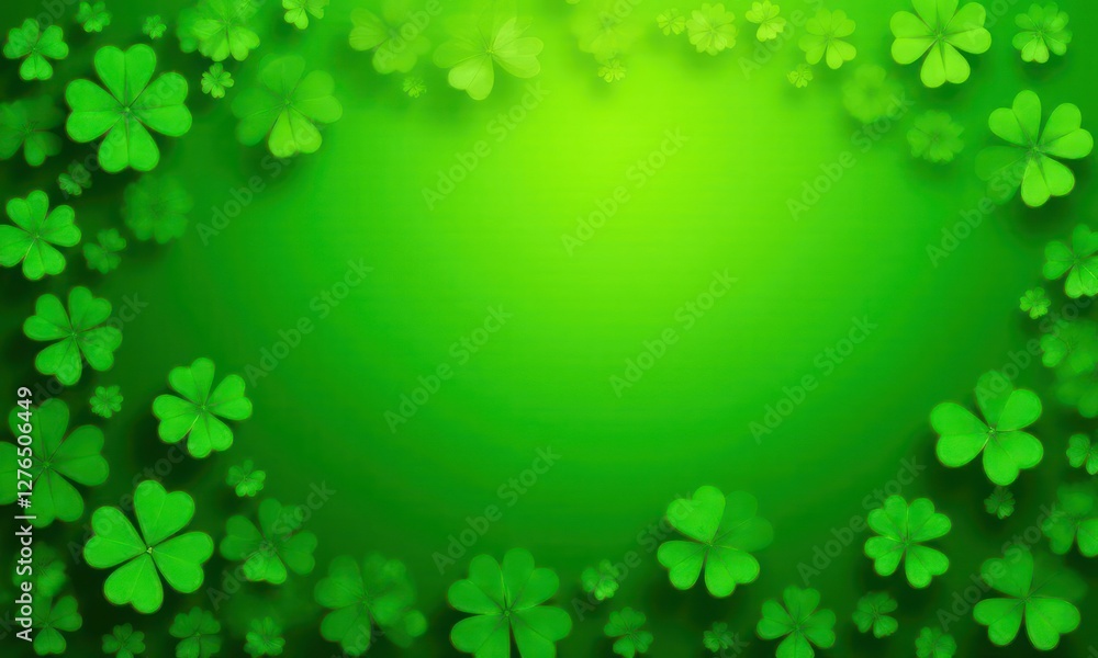 Green background with green clover. Сoncept Irish St. Patrick Day Green background with green clover. Сoncept Irish St. Patrick Day