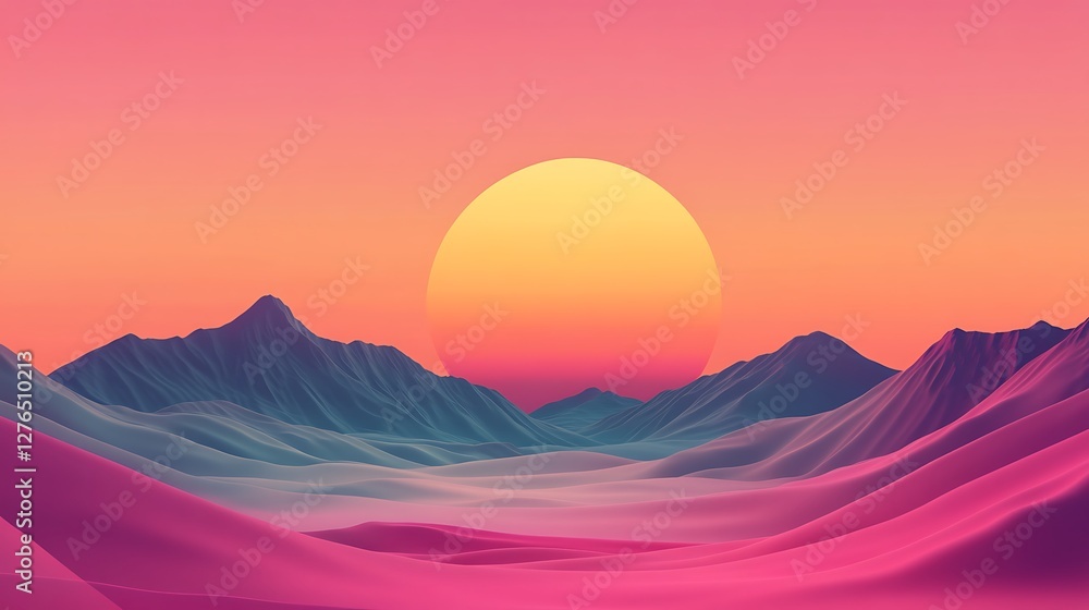 Sunset Over Pink and Teal Mountainscape Sunset Over Pink and Teal Mountainscape