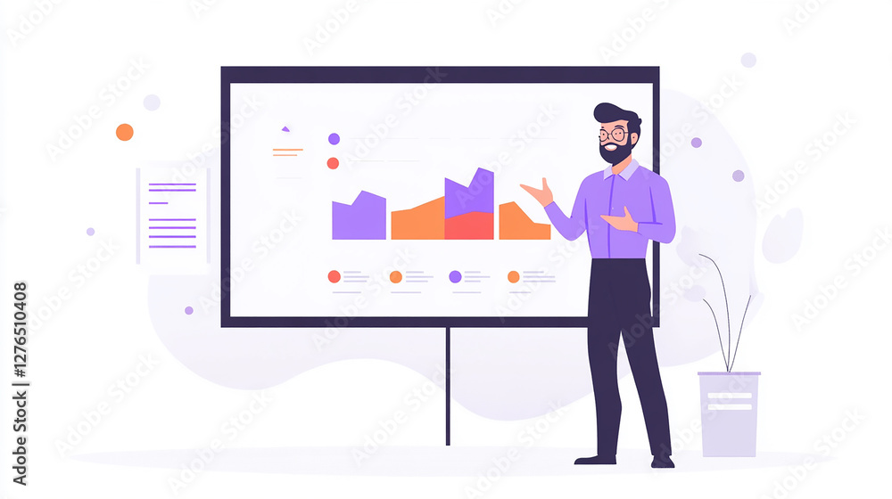 A confident CEO giving a business presentation in front of a large screen, explaining company growth strategies. A confident CEO giving a business presentation in front of a large screen, explaining company growth strategies.