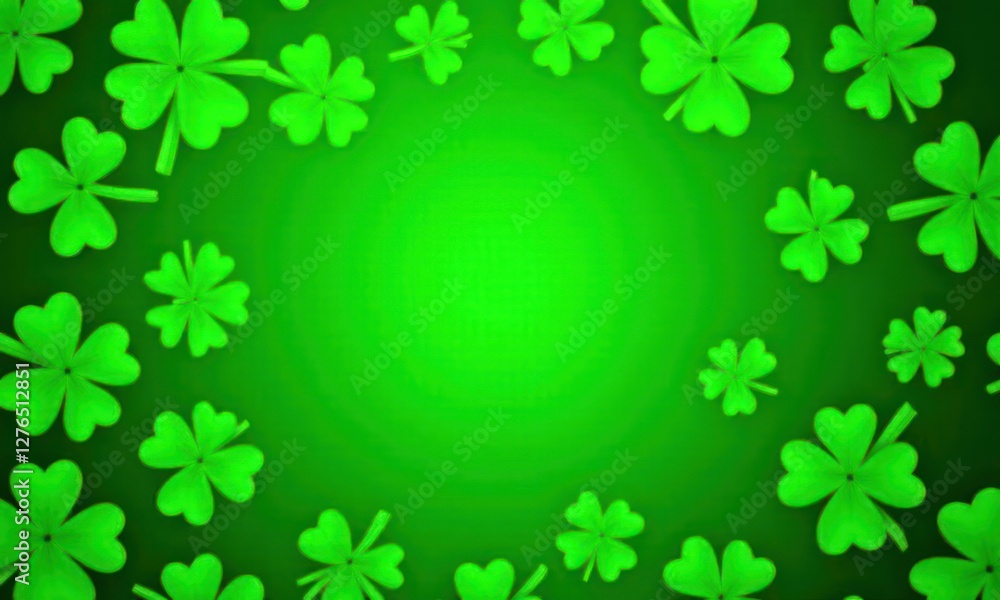 Green background with green clover. Сoncept Irish St. Patrick Day Green background with green clover. Сoncept Irish St. Patrick Day