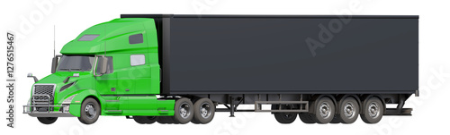 Semi Trailer Truck. Mockup for car branding and advertising. Isolated lorry cargo vehicle set on white background. 3D illustration.