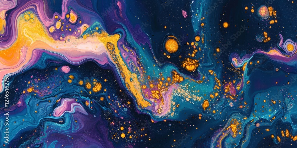 Abstract Space Nebula Art, Swirling Galactic Colors and Golden Dust Abstract Space Nebula Art, Swirling Galactic Colors and Golden Dust