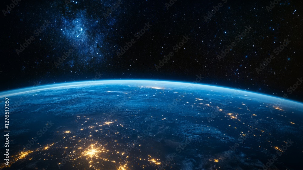 Obraz premium Satellite orbits Earth, capturing vibrant blue and white surface, showcasing planetary beauty from space.