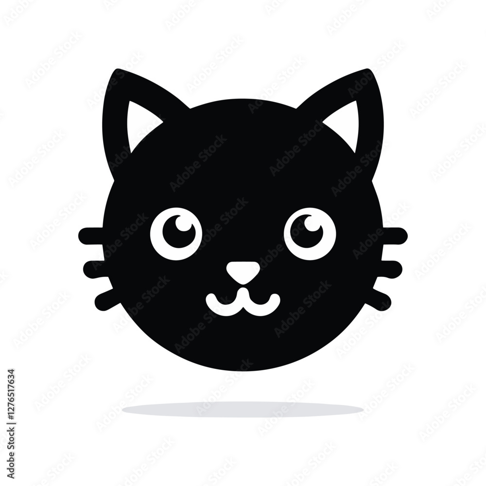 Black cat face vector logo icon, simple flat design on a white background, no shadow under the head of the black, cute kitten, vector illustration style, simple line art, symmetrical composition, logo Black cat face vector logo icon, simple flat design on a white background, no shadow under the head of the black, cute kitten, vector illustration style, simple line art, symmetrical composition, logo