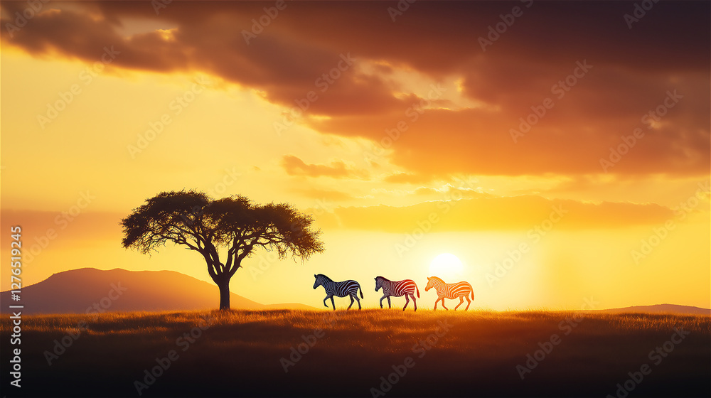 A beautiful sunset scene with wild horses running across the horizon, under a glowing sky. The landscape exudes freedom, vitality, and the raw beauty of nature. A beautiful sunset scene with wild horses running across the horizon, under a glowing sky. The landscape exudes freedom, vitality, and the raw beauty of nature.