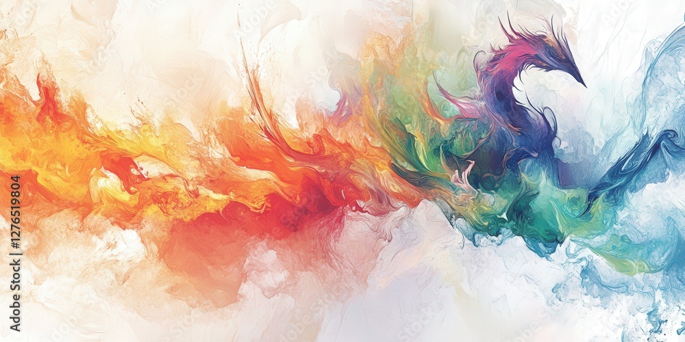 Obraz premium Chromatic watercolor dragon illustration for imaginative design uses