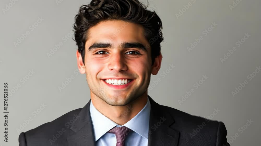 Smiling businessman in suit against gray background Smiling businessman in suit against gray background