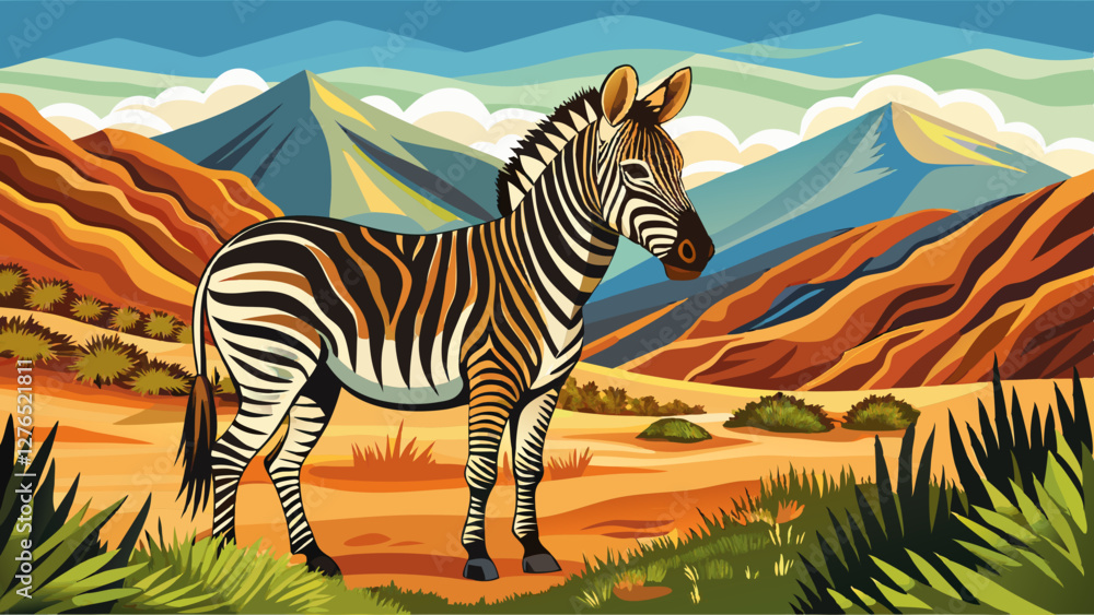 Fototapeta premium Cape mountain zebra (Equus zebra) in natural habitat, Mountain Zebra National Park, South Africa.