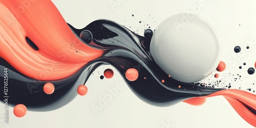 Elegant fluid art composition showcasing spheres and chromatic streams