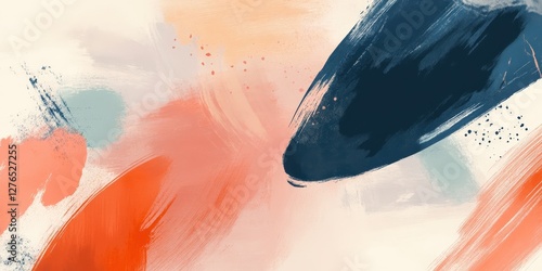 Expressive Brushstrokes Composition with Soft Orange and Teal Hues