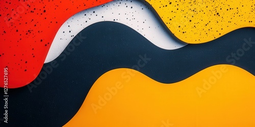 Fluid layered abstract backdrop in radiant red white navy gold tones