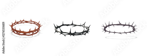 Crown of thorns religious Christian symbol black elements vector hand drawn illustration, Circle of thorns icon on Transparent  white Background