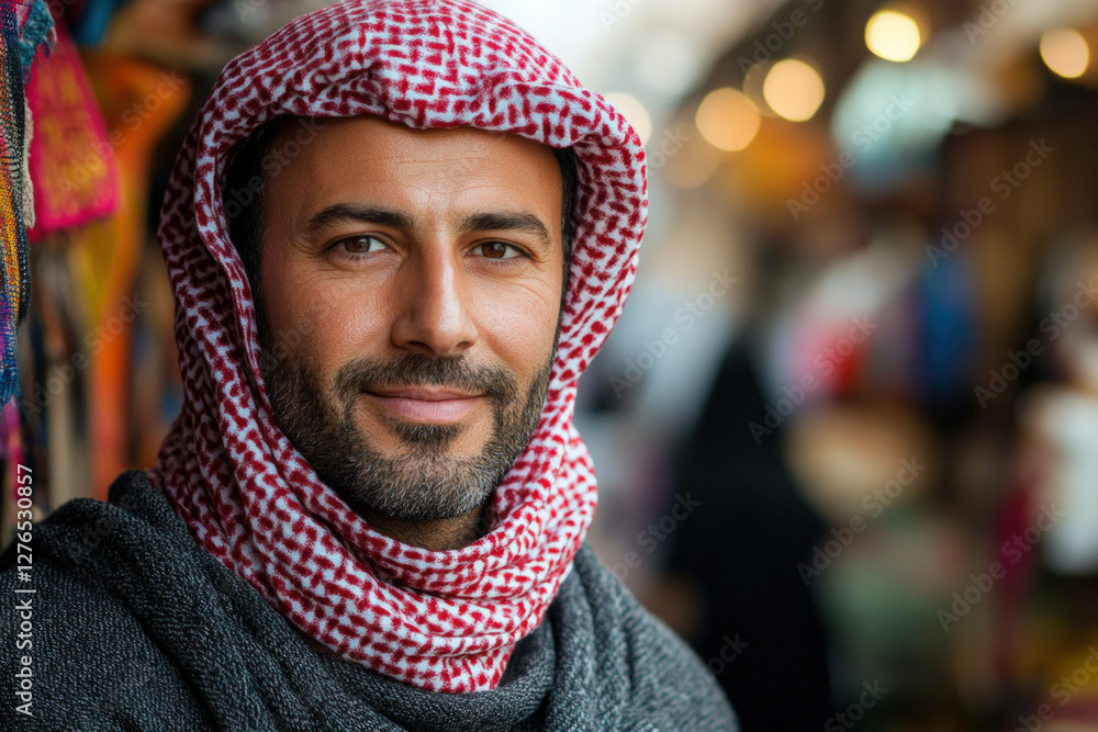 A Middle Eastern man in traditional attire, confident and cultural, everyday scene. A Middle Eastern man in traditional attire, confident and cultural, everyday scene.
