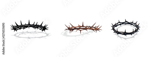 Crown of thorns religious Christian symbol black elements vector hand drawn illustration, Circle of thorns icon on Transparent  white Background