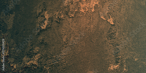  Features a textured, weathered wall surface with heavy grunge effects color scheme leans towards muted tones of gray, brown, and faded black long-term exposure to harsh weather and neglect vintage, w