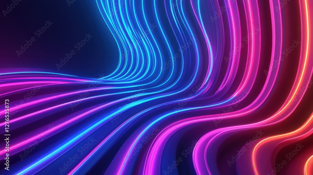 Obraz premium A vibrant, flowing design featuring dynamic blue and pink neon lights against a dark background, creating a sense of motion and depth.