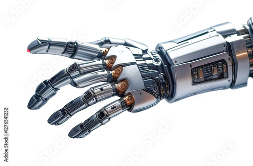 Bionic hand, robot hand, artificial intelligence, helping hand from the future. Isolation on transparent background.