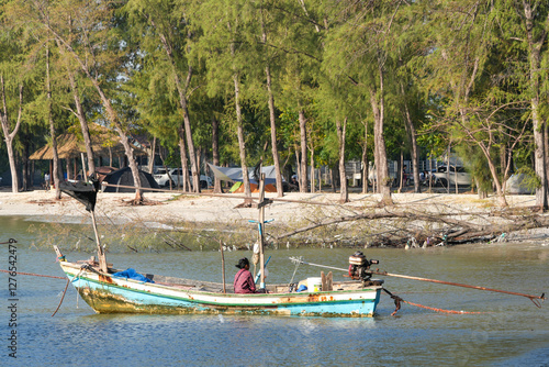 View of Chao Sam Phraya Beach, Pran Buri District, Prachuap Khiri Khan Province, Thailand, taken on December 29, 2023. photo