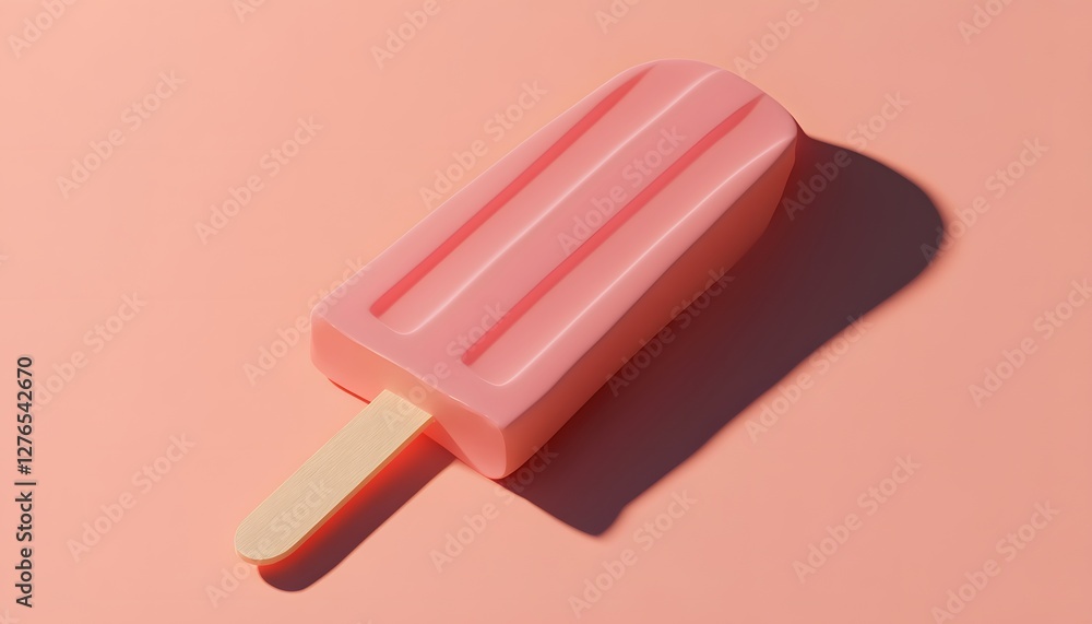 Pink popsicle on a stick against a matching pink background Pink popsicle on a stick against a matching pink background