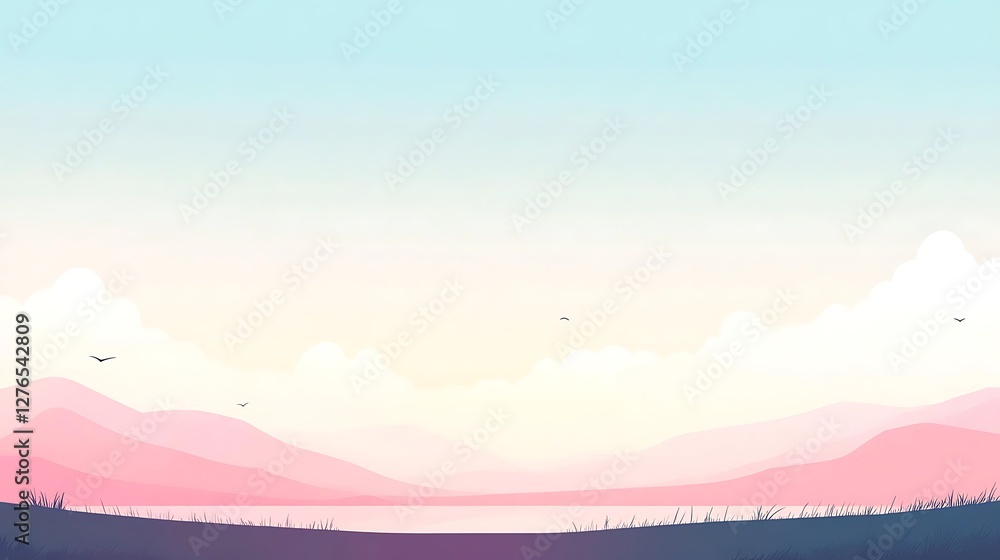 Fototapeta premium Serene Pink Mountain Landscape With Calm Lake And Sky