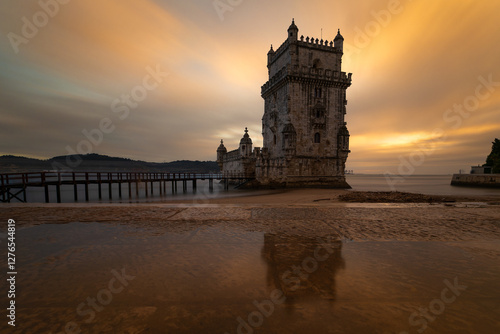 Photography The Belém Tower in Lisbon, the capital of Portugal, at sunset