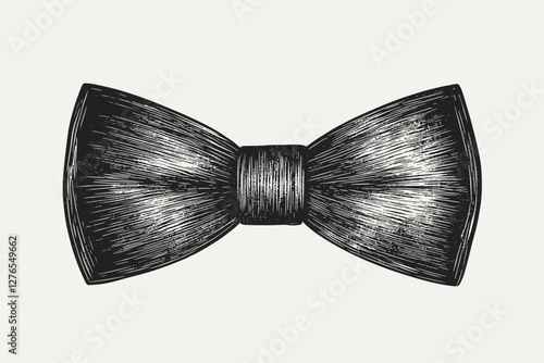 Bow tie Ink sketch woodcut engraving isolated on white background. vector illustration. Vintage engraved style stroke drawing