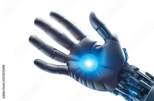 Bionic hand, robot hand, artificial intelligence, helping hand from the future. Isolation on transparent background.